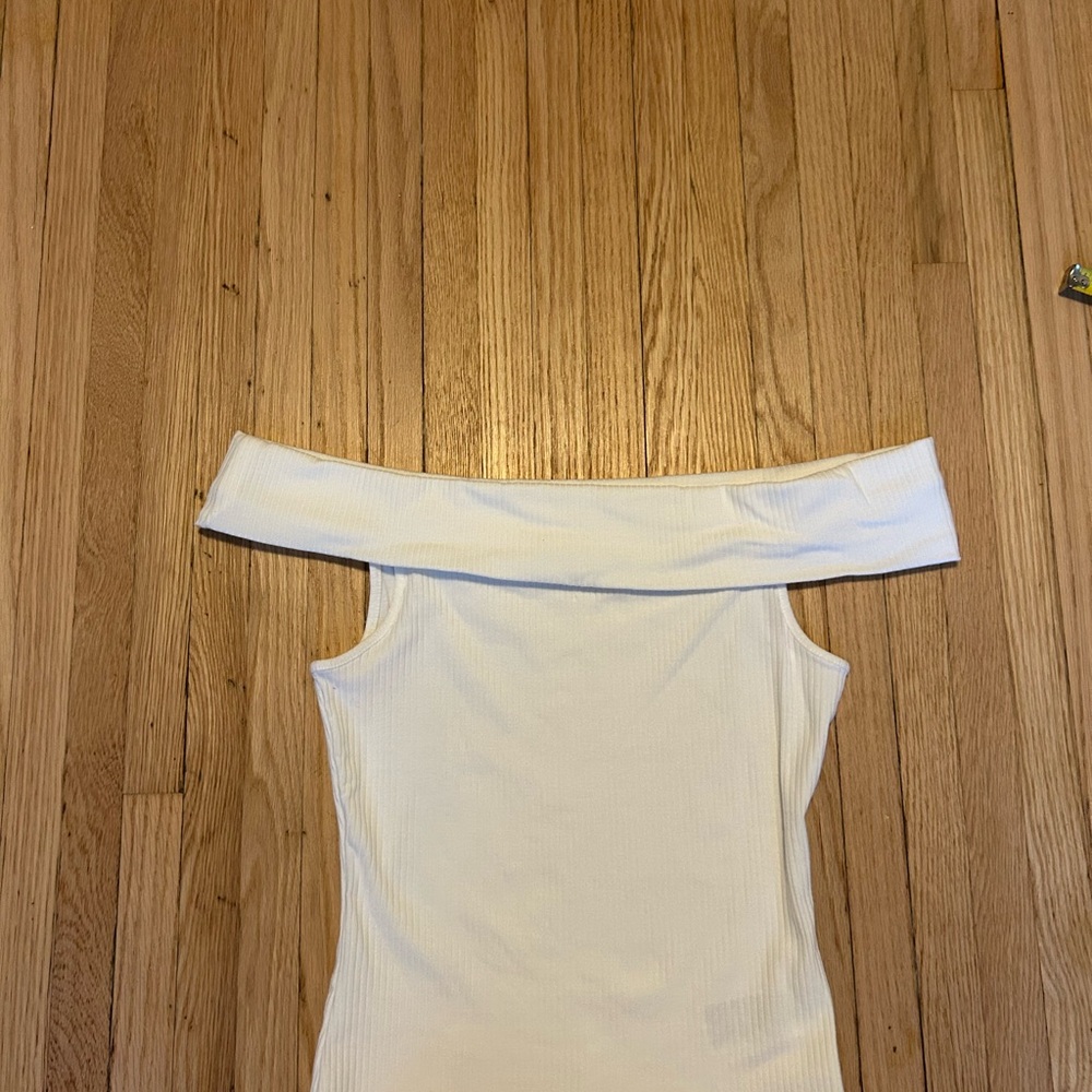 Off-Shoulder White Ribbed Top